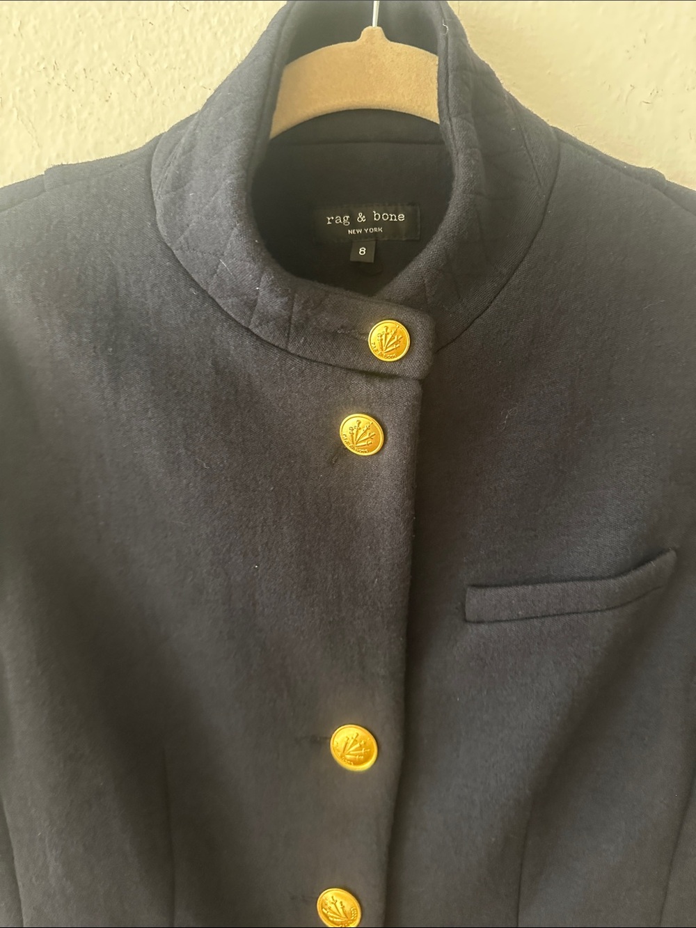 rag & bone Navy Military-Inspired Wool Blend Blazer with Gold Buttons - Picture 2 of 7